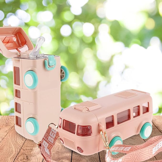Contemporary 2-in-1 Toy Bus for Kids with Water Bottle,Bus Shaped with Movable Wheels Drinking Water Bottle for School | Picnic Bottle | Sipper Bottle Leak Proof