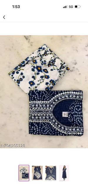 Navy blue Jaipuri block-print cotton kurti and pant set