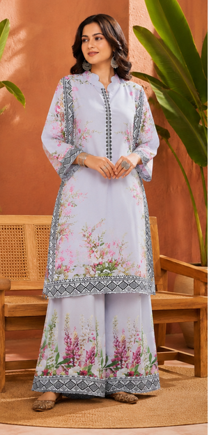Lavender floral viscose rayon kurta palazzo set for women
